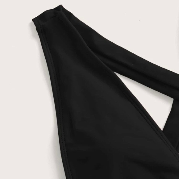 Black Plunging Backless Criss Cross Swimsuit - Picture 7 of 8